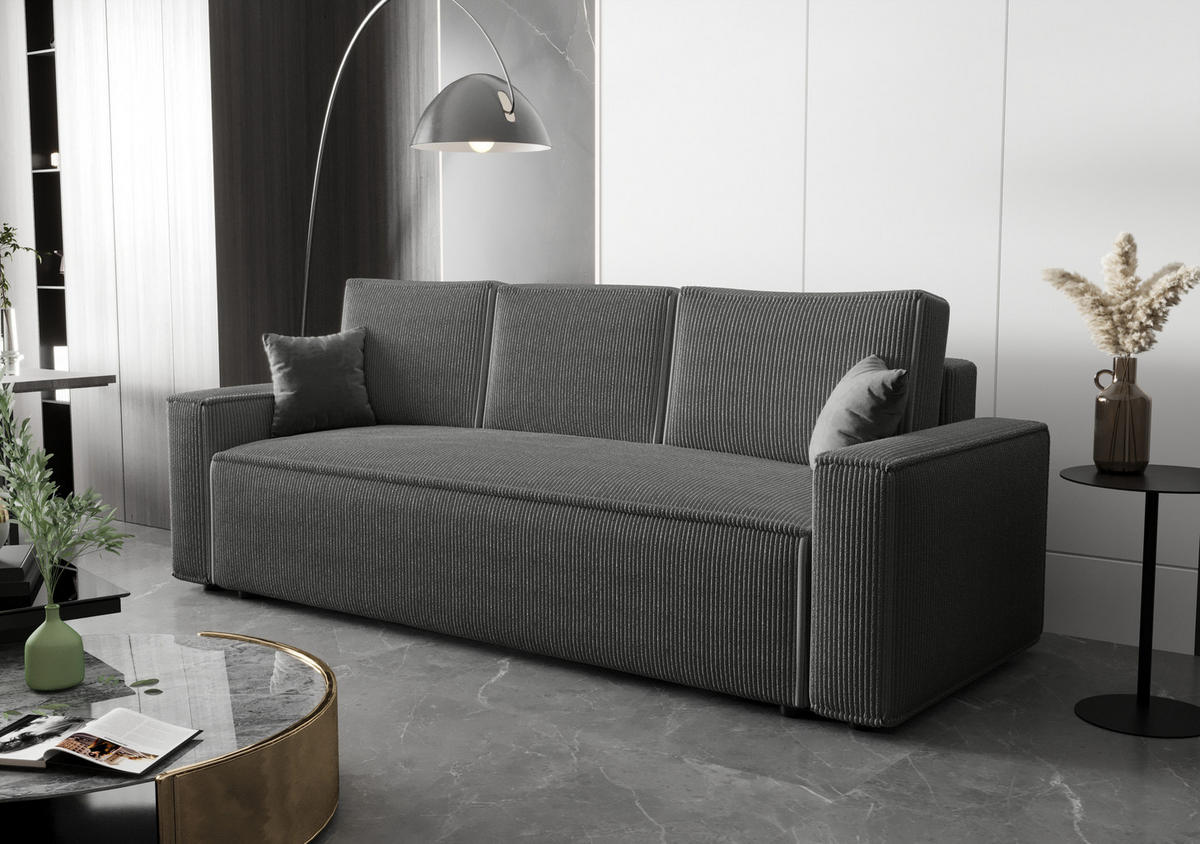 SOFA AMBRO Poso 60 mit Schlaffunktion, Grau, Sofa mit Stauraum - Dunkelgrau, Textil (90/85/230cm) - Bedante