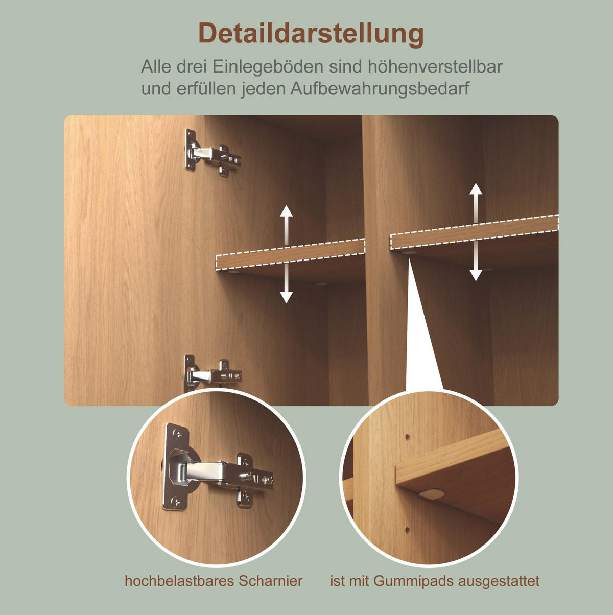BUFFETSCHRANK 35/80/181 cm mit Mülltrennung, Mikrowellenfach und verstellbaren Böden aus MDF, Natur - Naturfarben, Holzwerkstoff (80/181/35cm) - Redom
