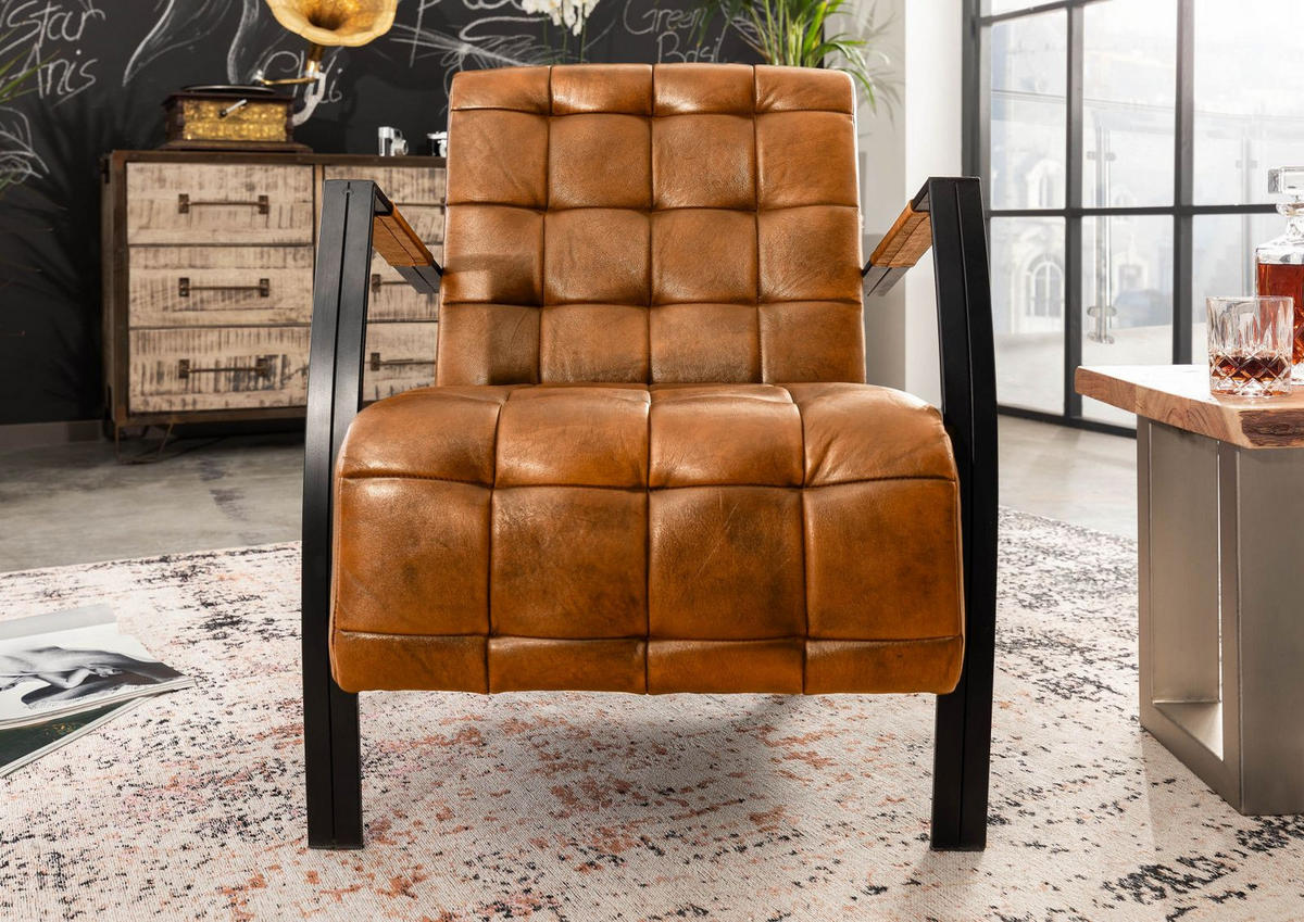 SESSEL Echtleder 64x76x83 cognac IRON LABEL #13 - Braun, Leder (64/83/76cm) - Massivmoebel24