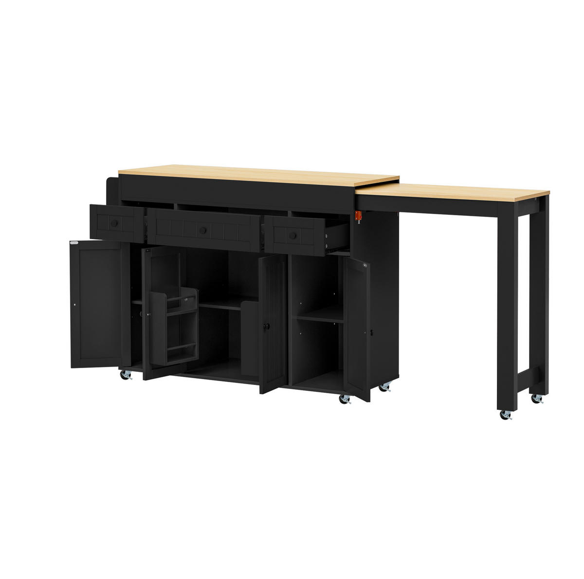 KÜCHENINSEL mit ausziehbarer Arbeitsplatte 137-190,6 x 45,2 x 92 cm Schwarz/Natur - Schwarz, Holz (45.2/92/137cm) - Beauniv
