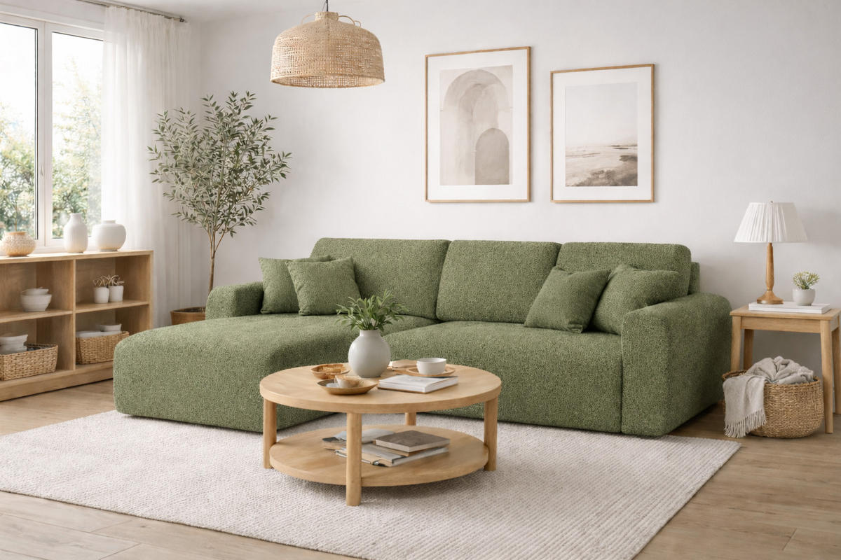 ECKSOFA Mit Schlaffunktion Und Bettkasten L-Form Ivo L, Chenille-Stoff Artico, Moss, Links - Grün, Holz (250/142cm) - Kaiser Möbel