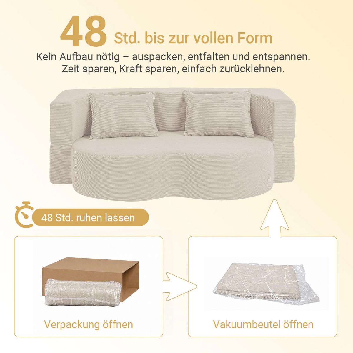 SCHLAFSOFA mit Bettfunktion und waschbarem Cordbezug FST101-MI - Beige, Textil/Metall (177/32/107cm) - SoBuy