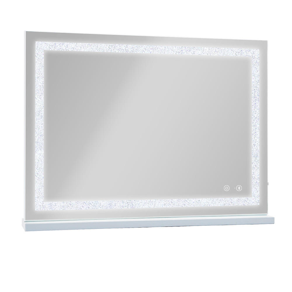 SCHMINKSPIEGEL mit LED Lichtleiste gestreute Diamanten und Bluetooth weiß 80/58 cm - Weiß, Metall (80/58/3cm) - VANITII