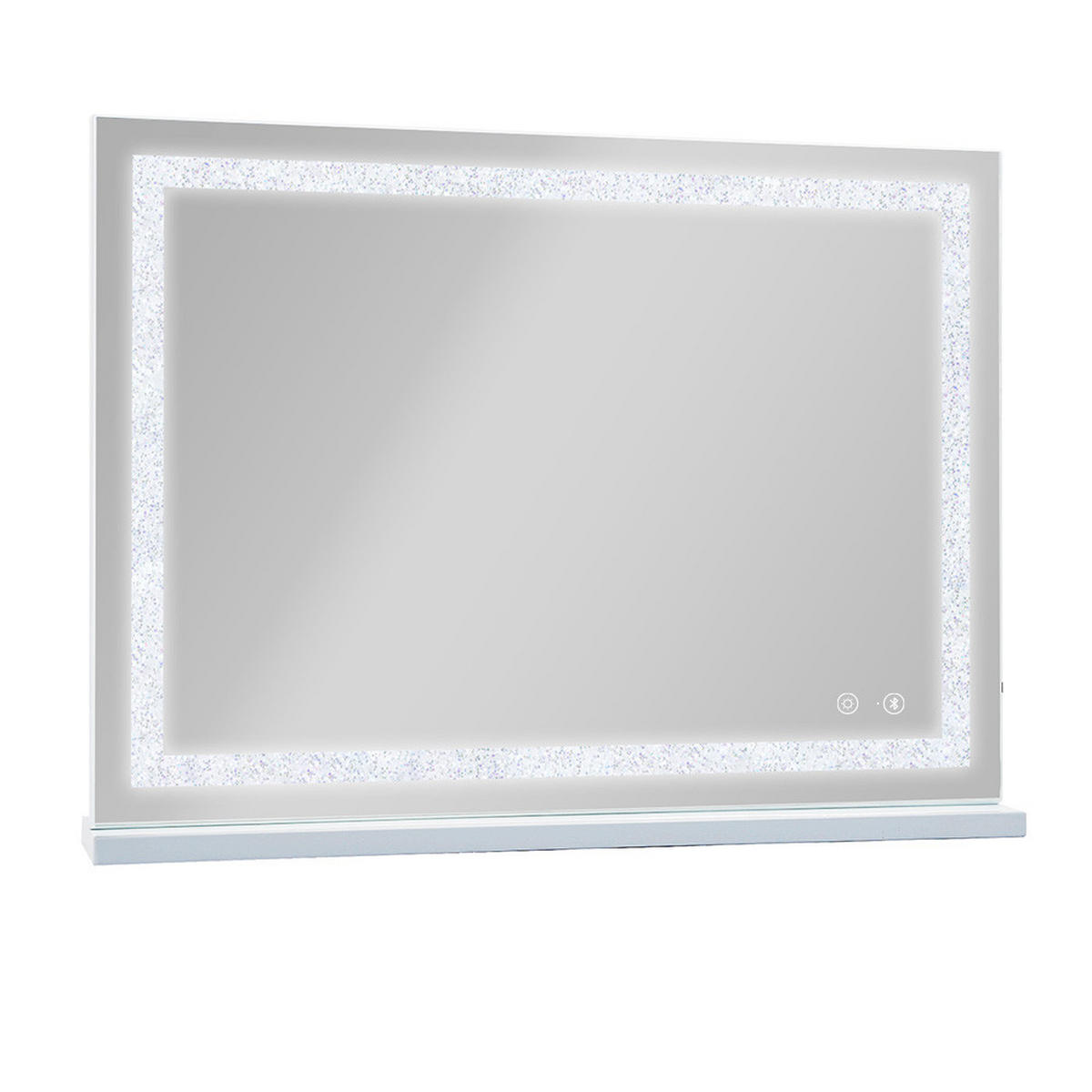 SCHMINKSPIEGEL mit LED Lichtleiste gestreute Diamanten und Bluetooth weiß 80/58 cm - Weiß, Metall (80/58/3cm) - VANITII