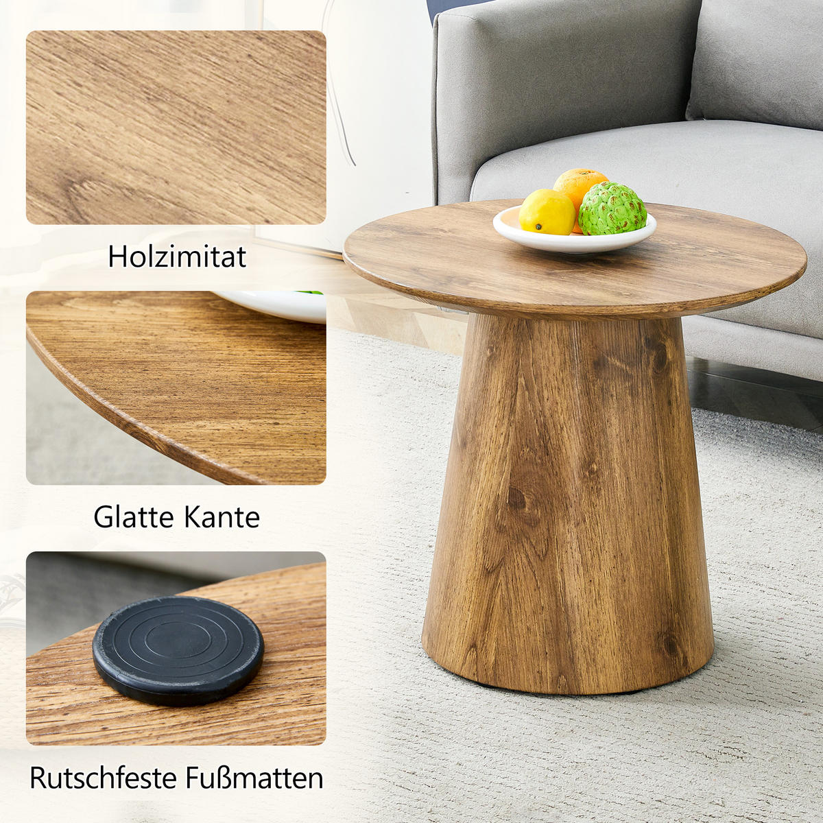 COUCHTISCH rund 50/50/48 cm Wood aus MDF in Echtholzoptik kratzfest pflegeleicht - Naturfarben, Holzwerkstoff (50/50/48cm) - OKWISH
