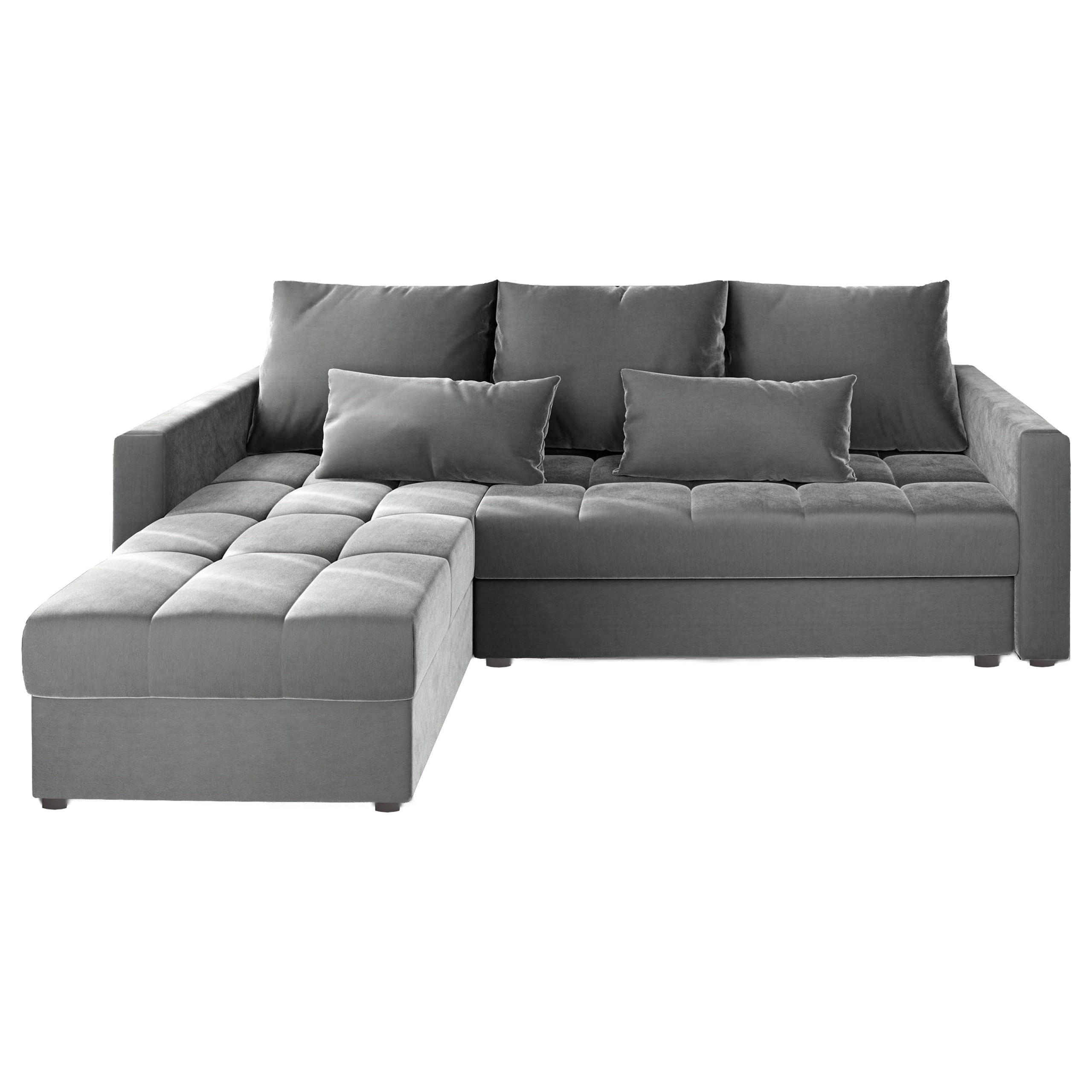 ECKSOFA KOS PIK Hellgrau Plüsch-Stoff mit Schlaffunktion - Hellgrau/Grau, Holz/Kunststoff (220/140cm) - MASSENO
