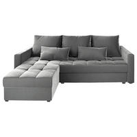 ECKSOFA KOS PIK Hellgrau Plüsch-Stoff mit Schlaffunktion - Hellgrau/Grau, Holz/Kunststoff (220/140cm) - MASSENO