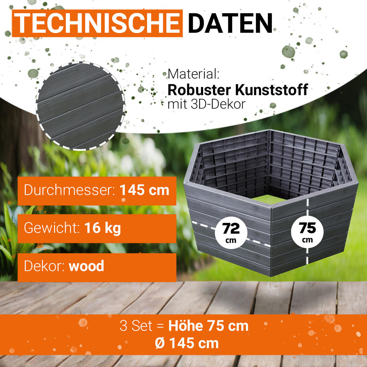 HOCHBEET XL 75, inkl. Wassersparsystem - Braun, Kunststoff (145/75/145cm) - GARANTIA