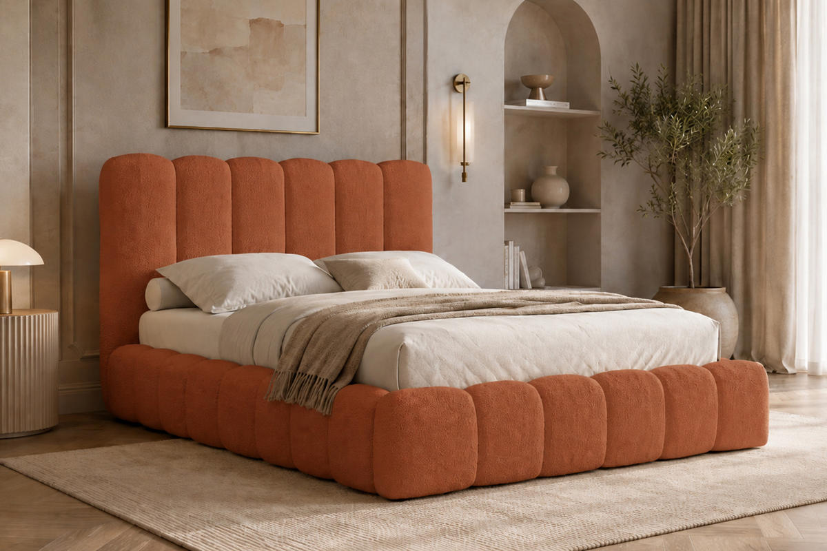 POLSTERBETT Mit Bettkasten, Chenille-Stoff Catch Me, Orange, 160x200 cm, CANDE - Orange, Holz (160/200cm) - Kaiser Möbel