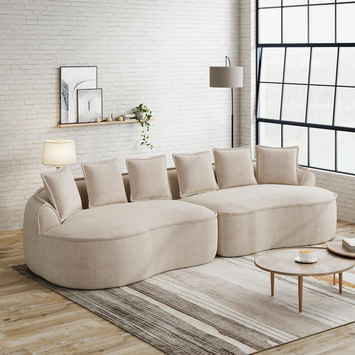 4-SITZER Sofa 320x114x67 cm aus Chenille-Stoff rahmenlos ohne Montage, hellbraun - Hellbraun, Textil (114/67/320cm)
