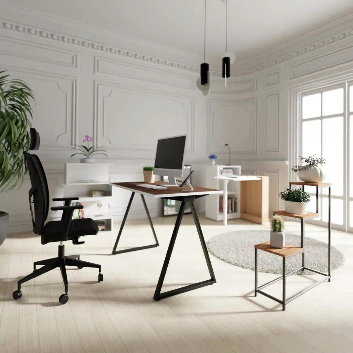 SCHREIBTISCH Wye 110x60 cm – Schwarz mit Wengue Dekor - Schwarz, Holzwerkstoff (60/110/74cm) - Letti Moderni