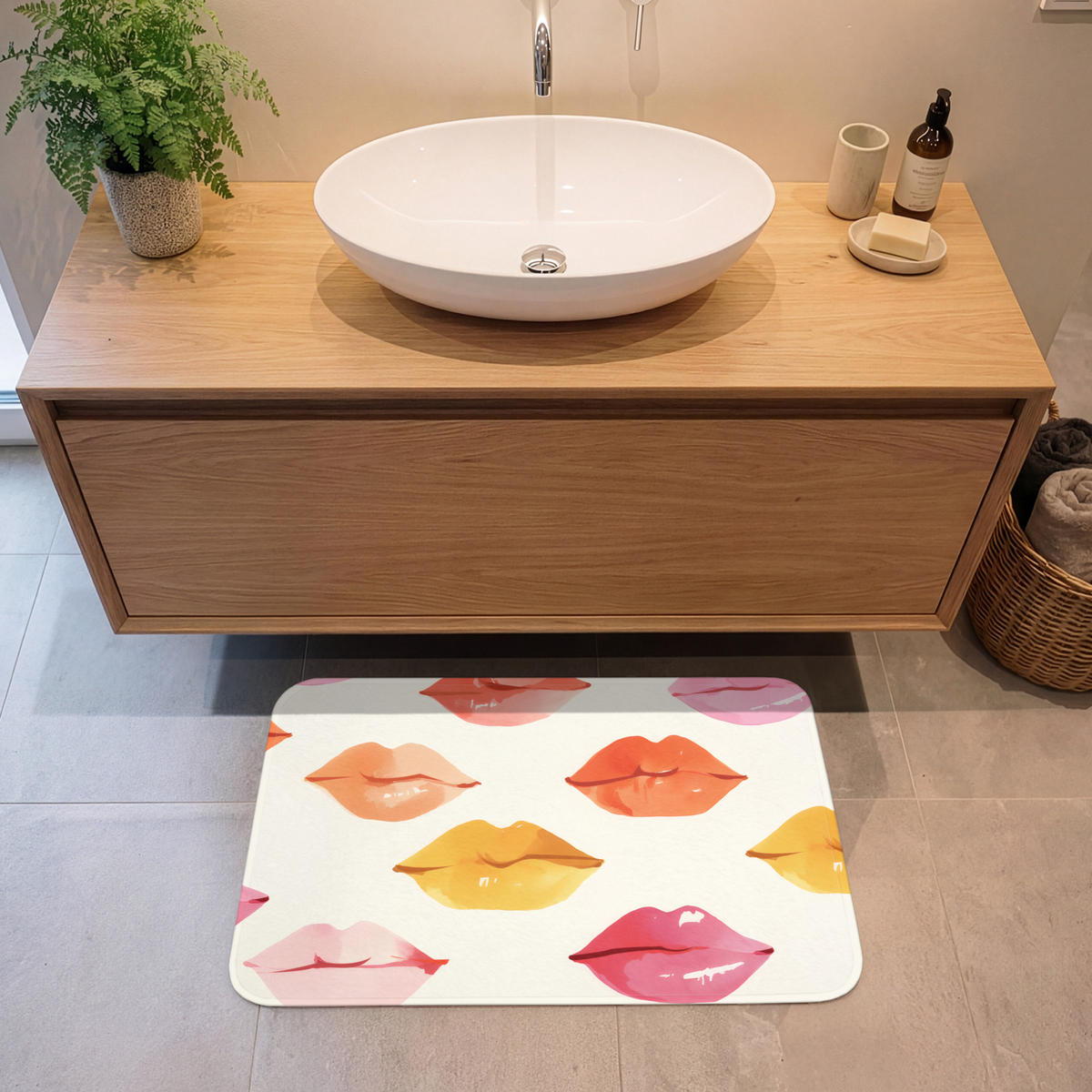 KOUPELNOVÁ PŘEDLOŽKA Rty - barevné - lesklé 80x50 cm - růžová, textil/plast (80/50cm) - OnlyWow