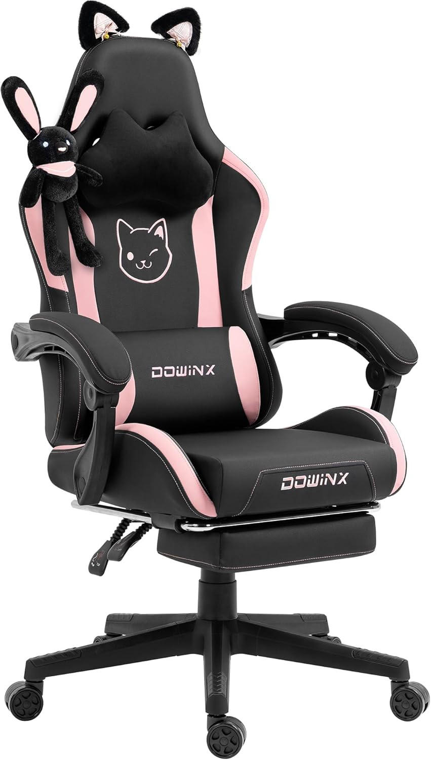 GAMING Stuhl & Lendenwirbelstütze/Hoher Rückenlehne/Fußstütze PU-Leder - Rosa, Leder (72/118/72cm)