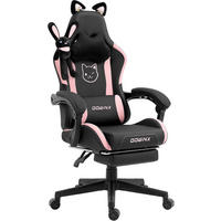 GAMING Stuhl & Lendenwirbelstütze/Hoher Rückenlehne/Fußstütze PU-Leder - Rosa, Leder (72/118/72cm)