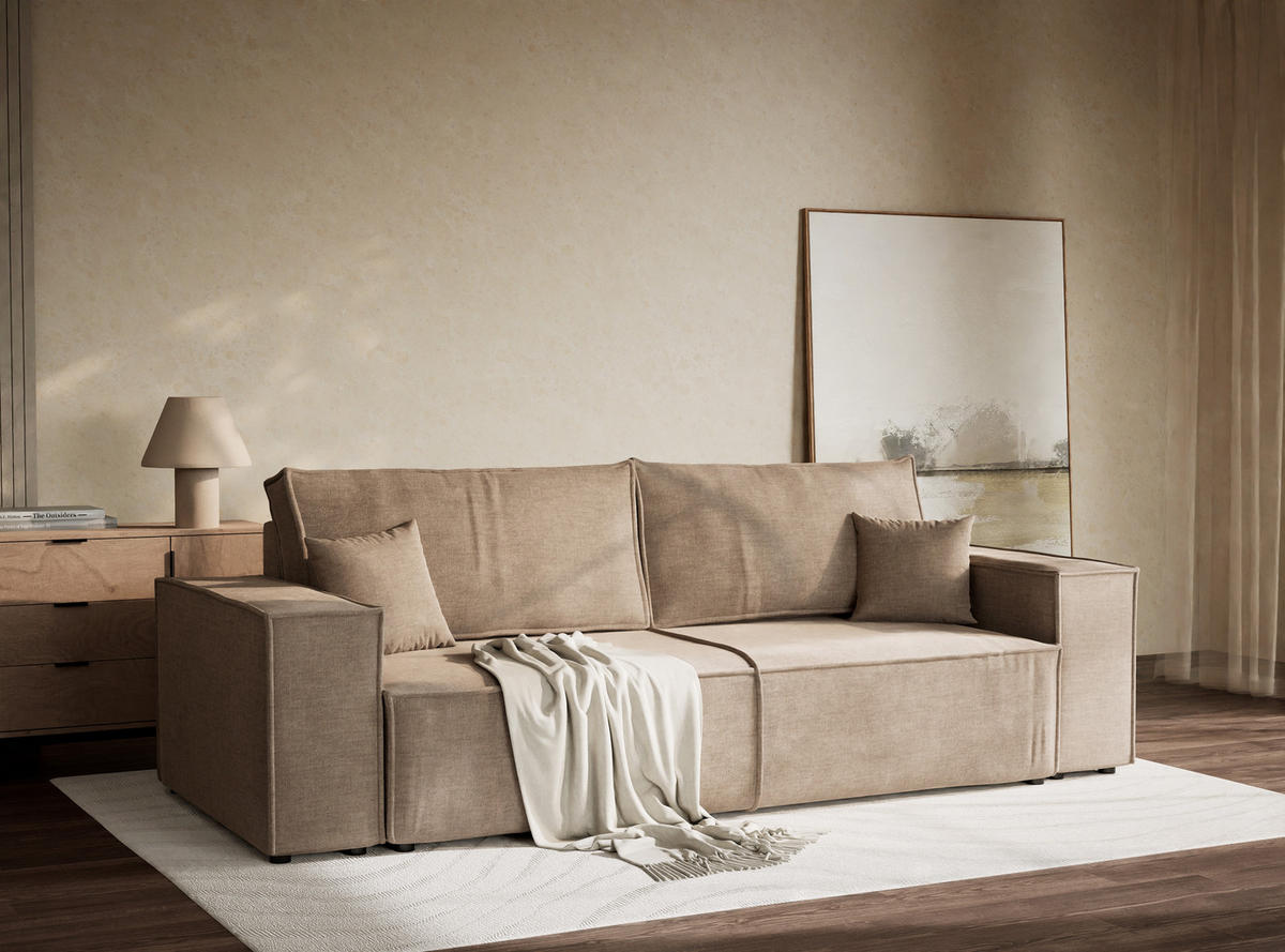SOFA MIT SCHLAFFUNKTION Milos Grau braun Chenille-Stoff - Graubraun/Schwarz, Holz/Holzwerkstoff (255/70/105cm) - Maison de Reve