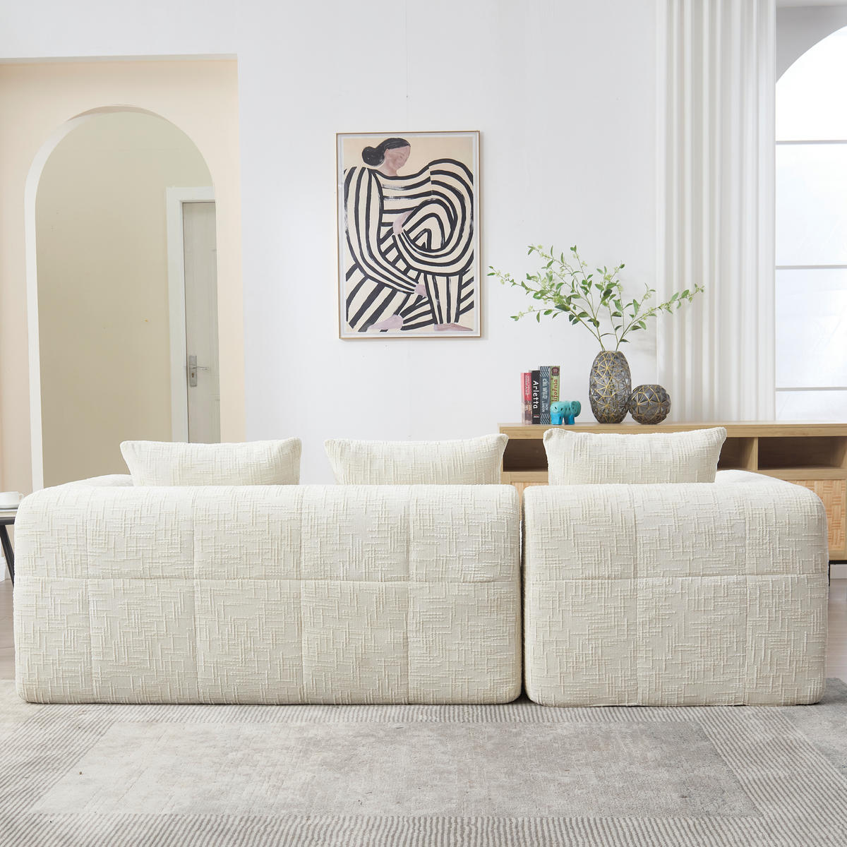 ECKSOFA L-Form 3-Sitzer mit Chaiselongue Chenille Beige 250/158/60 cm - Weiß, Textil (250/158cm) - OKWISH