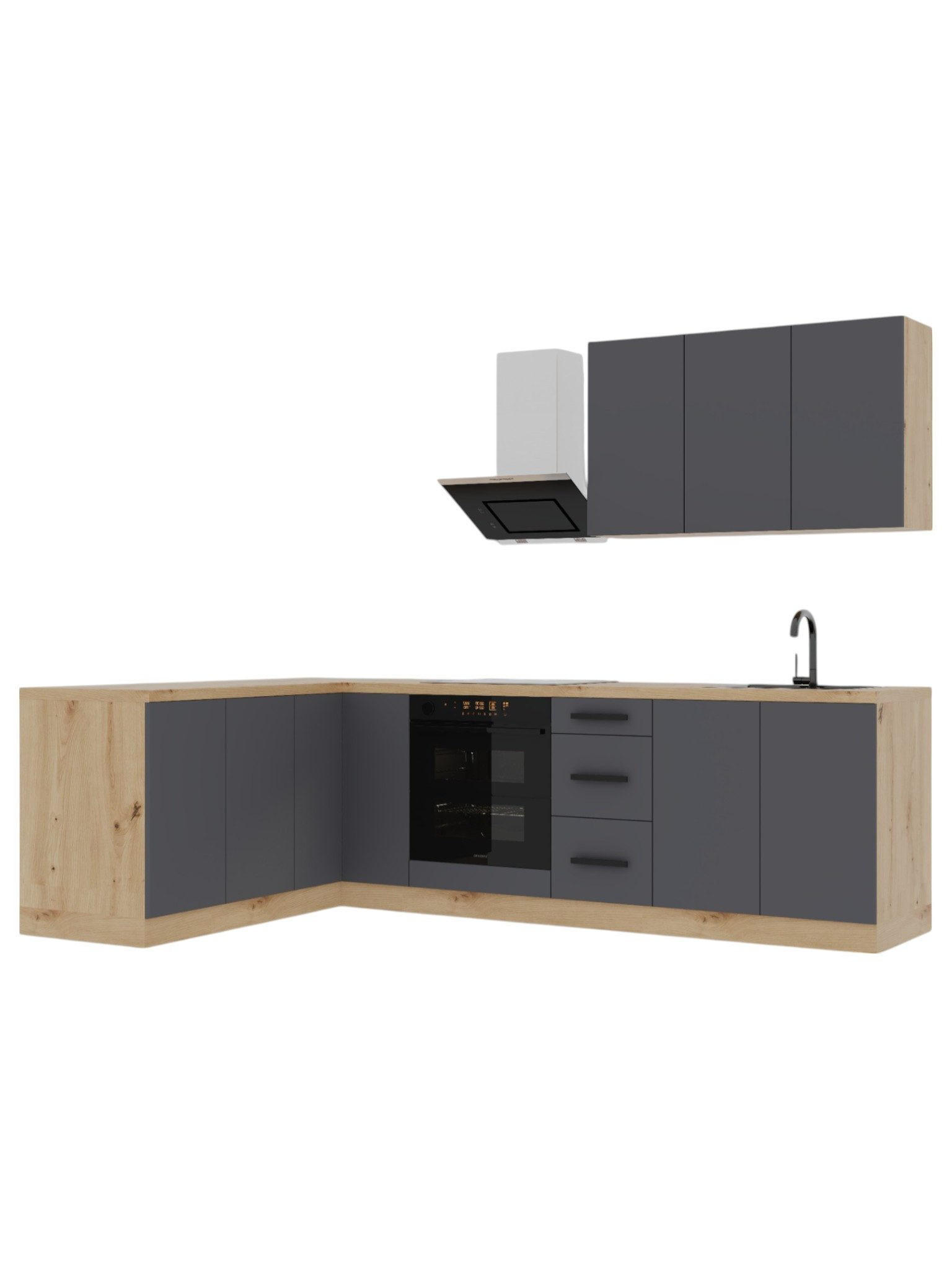 ECKKÜCHE 270 x 170 cm – Nexa K99-G270 – in Grau / Matt - Schwarz/Grau, Holz/Metall (270/212/58cm) - ROYAL24_MARKT