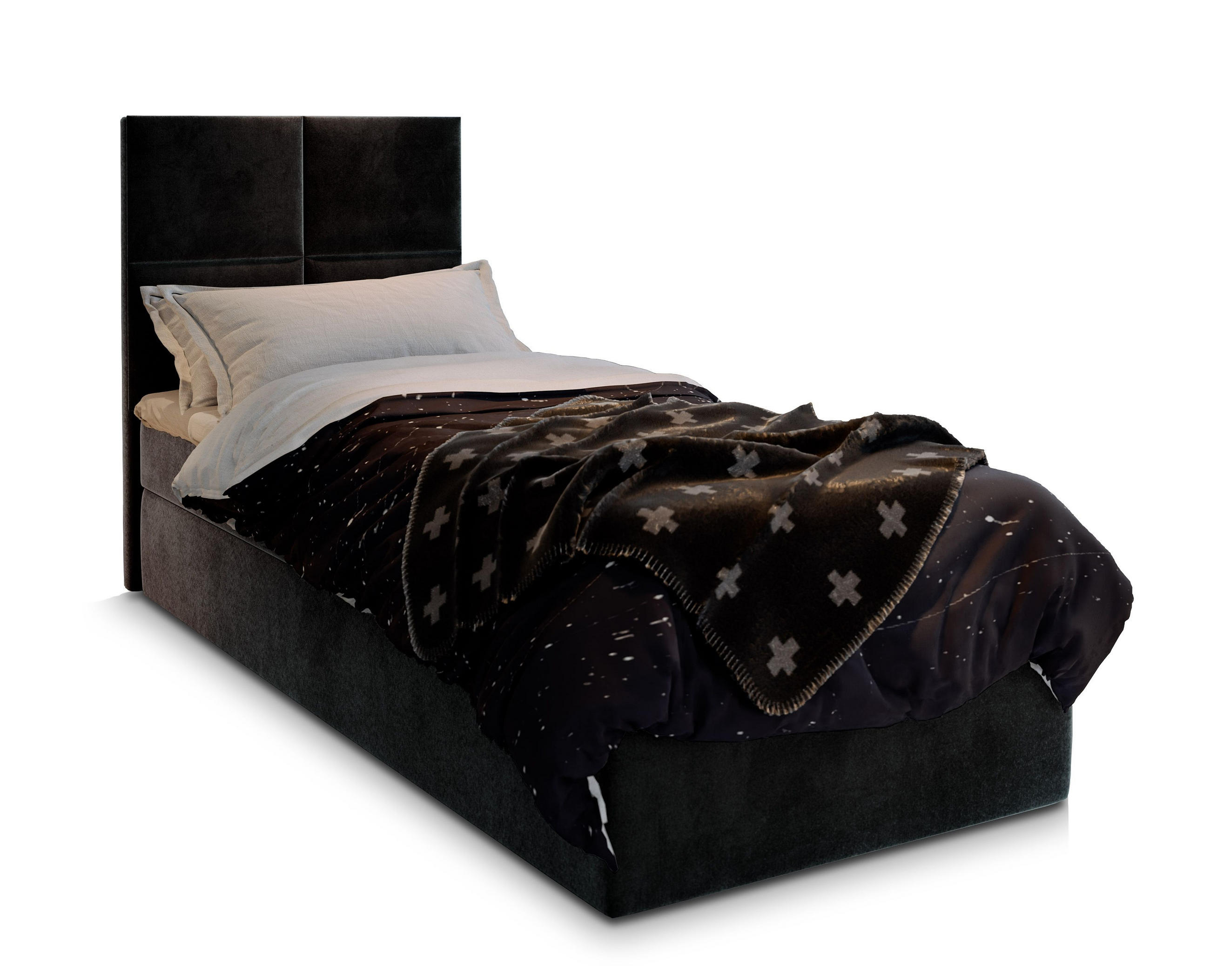 BOXBETT LENA 100 100x200 cm mit Matratze und Topper - Schwarz - Schwarz, Holz (100/200cm) - MASSENO