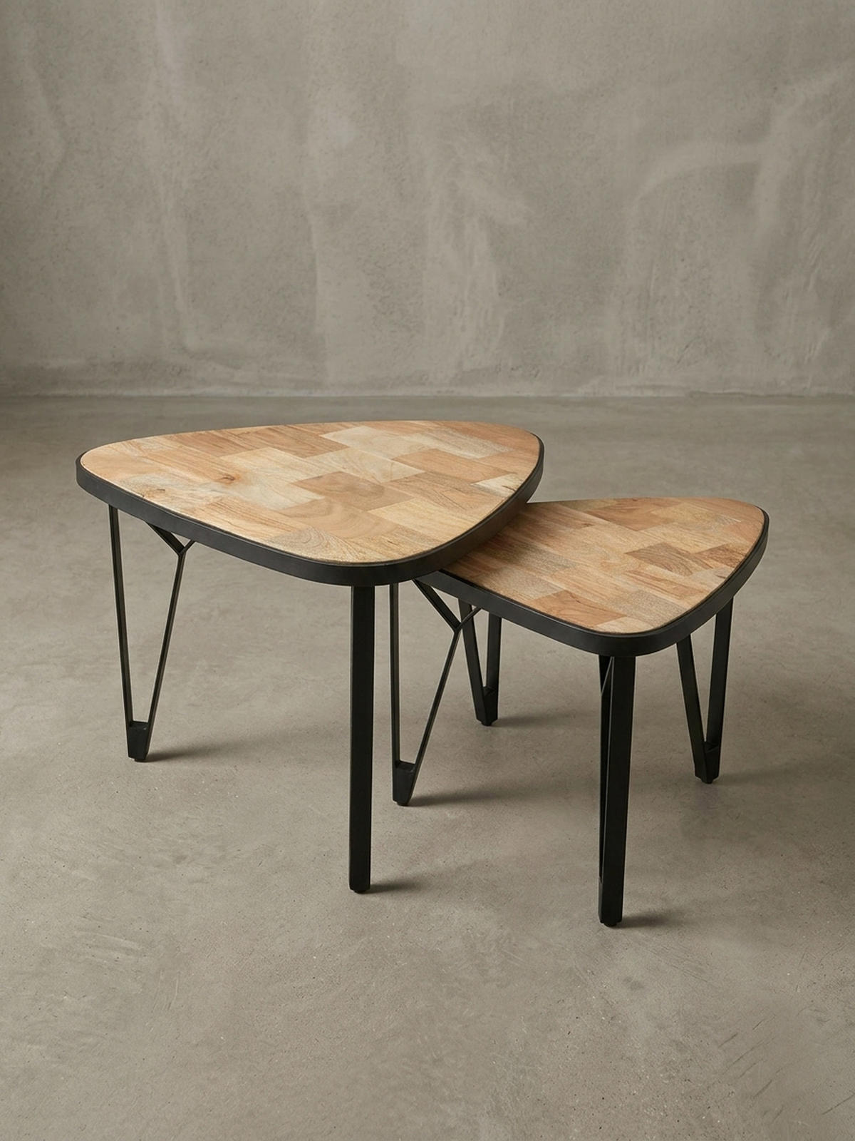 COUCHTISCH Set – Massivholz Metall Braun Schwarz platzsparend Industrial - Beige/Schwarz, Holz/Metall (60/60/45cm) - KADIMA DESIGN