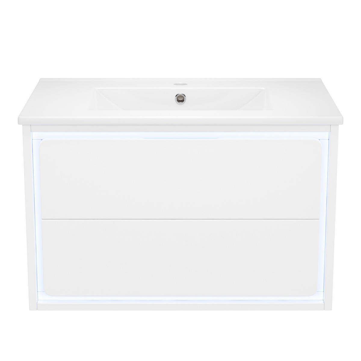 BADEZIMMER-HÄNGESCHRANK 76x46x58.5 cm Weiß aus Keramik & Spanplatte mit 2 Schubladen - Weiß, Holzwerkstoff (76/58.5/46cm) - Modfu