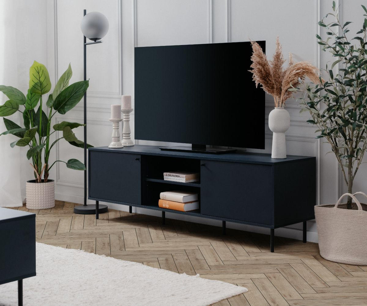 TV-LOWBOARD blau 160 cm, Fernsehtisch mit 4 Fächern - Blau/Schwarz, Holzwerkstoff/Metall (110/40/60cm) - Furn.Design