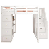 HOCHBETT 140/200 cm mit Stauraumschubladen, Regal und Sicherheitsleiter aus Holzwerkstoff, Weiß - Weiß, Holzwerkstoff (140/200cm) - Redom