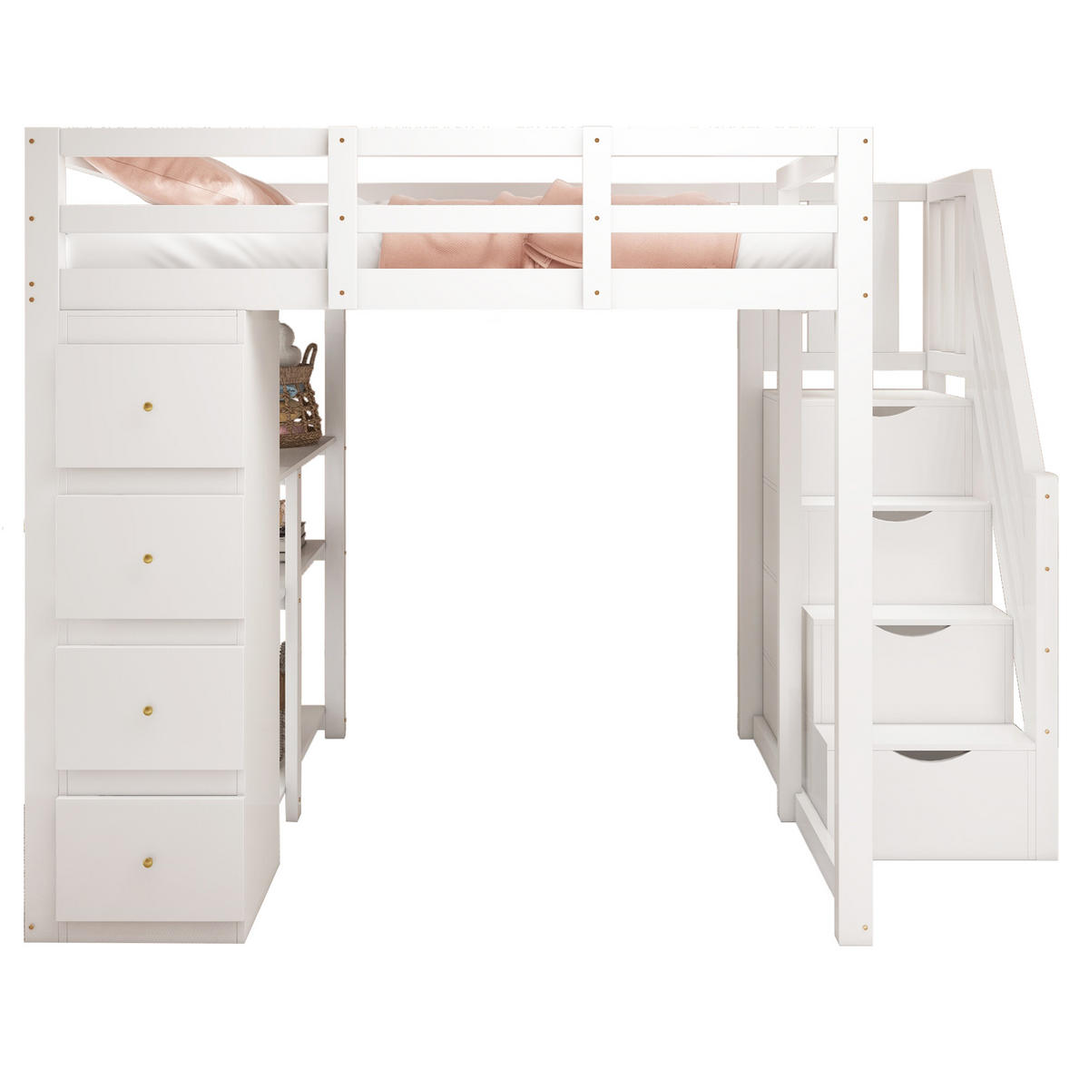 HOCHBETT 140/200 cm Weiß mit Aufbewahrungsschublade und Sicherheitsleiter ohne Matratze - Weiß, Holz (140/200cm) - OKWISH