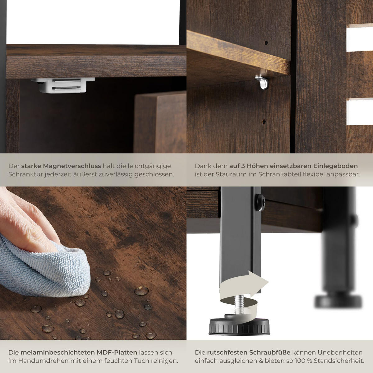 BEISTELLSCHRANK Durham,38,5 x 31,5 x 81 cm,Industrial Holz dunkel, rustikal - Rostfarben, Holz (38.5/81/31.5cm) - tectake