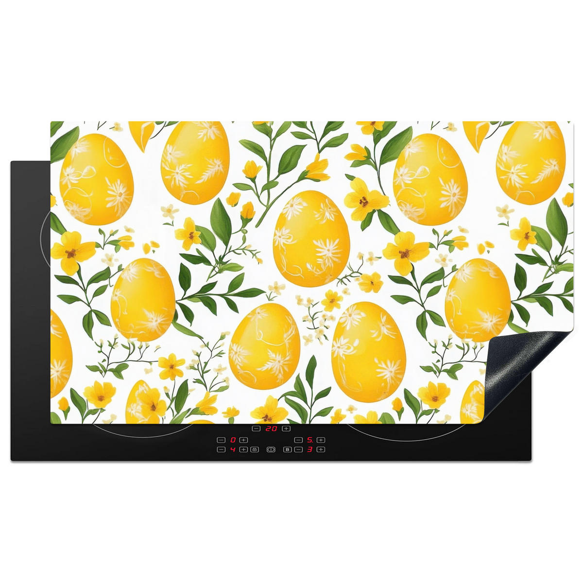 HERDABDECKPLATTE Blumen - Ostereier - Gelb Induktionsschutz 91.6x52.7 cm - Gelb, Kunststoff (91.6/52.7/0.2cm) - MuchoWow