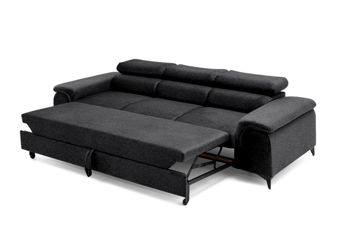 3-SITZER-SOFA PLAZA mit Schlaffunktion 127x195 Velours Dunkelgrau - Dunkelgrau/Schwarz, Holz/Textil (260/90/100cm) - Muffo