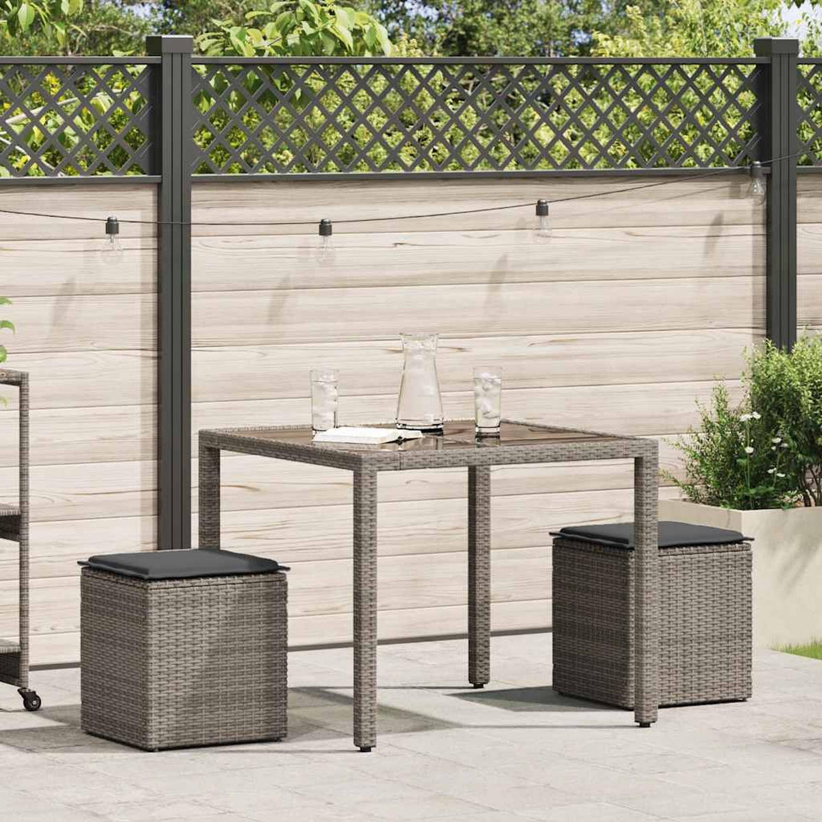 GARTENHOCKER Mit Kissen 2er Set Grau 40/40/43 Cm Poly Rattan - Grau, Kunststoff (40/43/40cm) - vidaXL