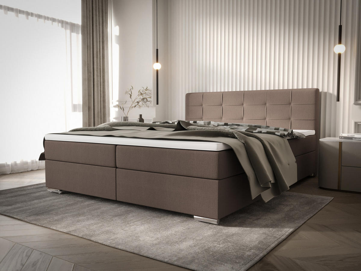 BOXBETT ZILANO 1 mit Matratze H3 und Topper 160x200 Cosmic 808 - Braun, Holz/Textil (160/200cm) - Bedante
