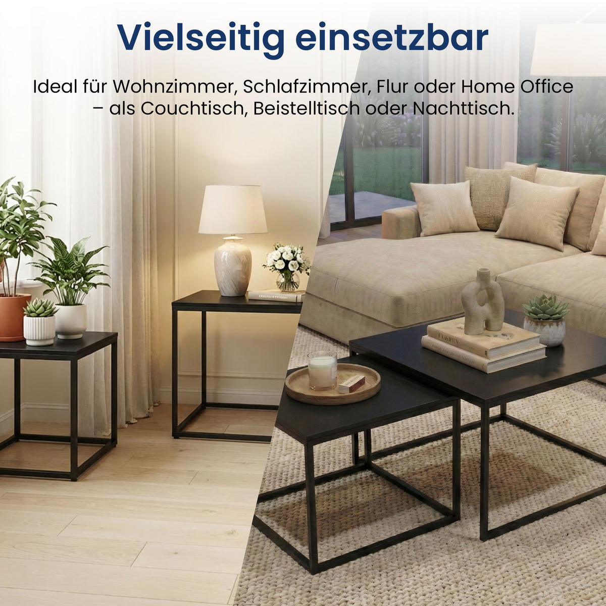 COUCHTISCH 2er Set quadratisch schwarz - Schwarz, Holzwerkstoff (70/70/42cm) - Home Collective