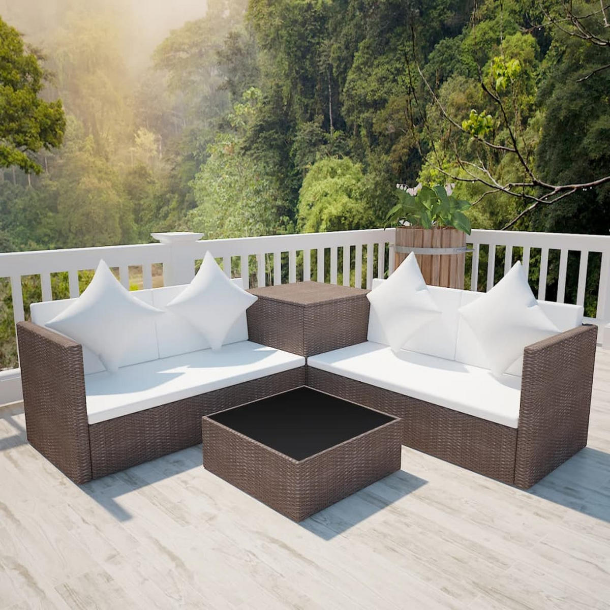 GARTEN-LOUNGE-SET 4-teilig Mit Auflagen Poly Rattan Braun - Braun, Kunststoff - vidaXL