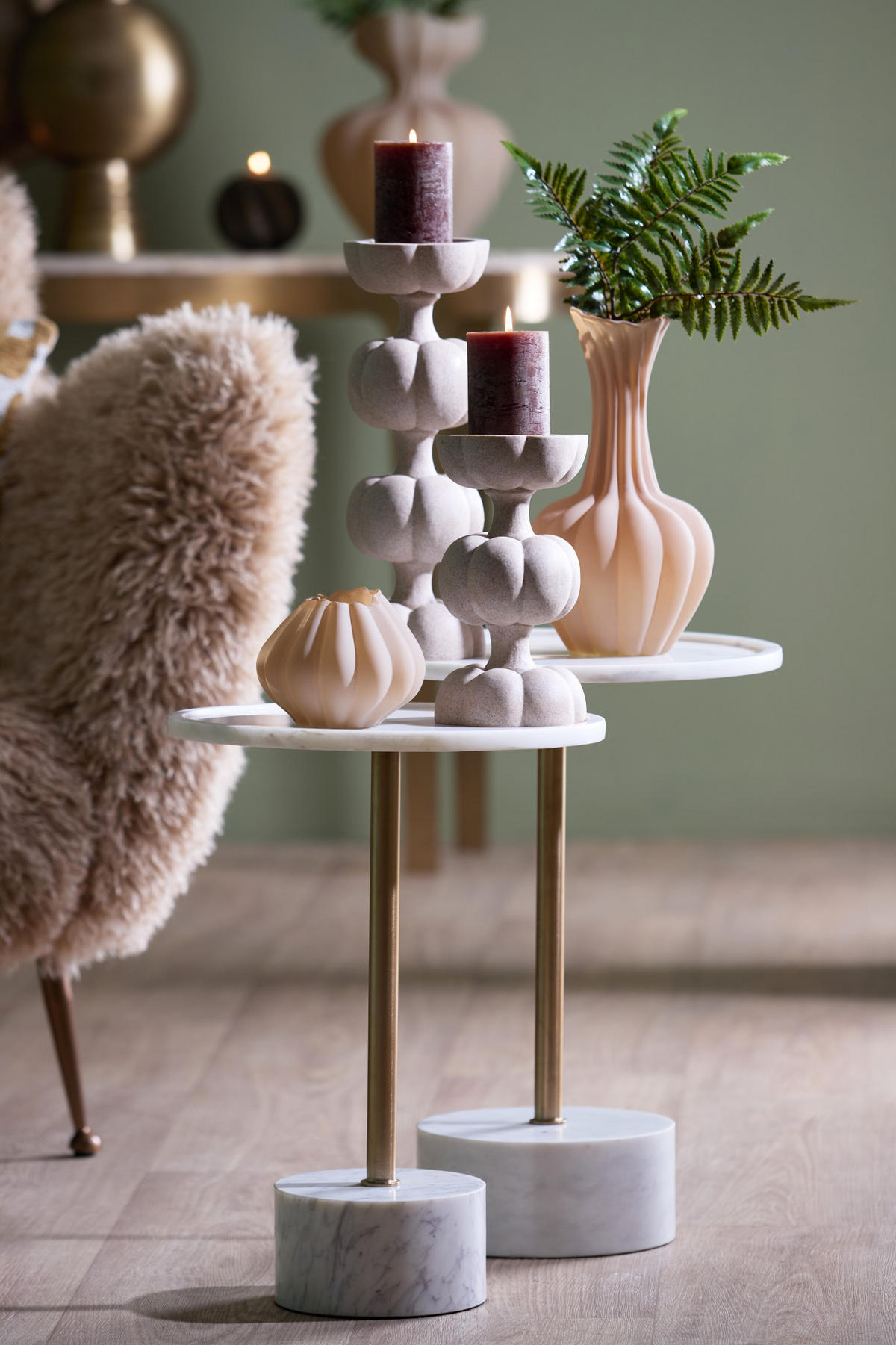 KERZENSTÄNDER Astoria Braun Ø13/36,5 cm - Braun, Kunststoff (13/36.5/13cm) - Light & Living