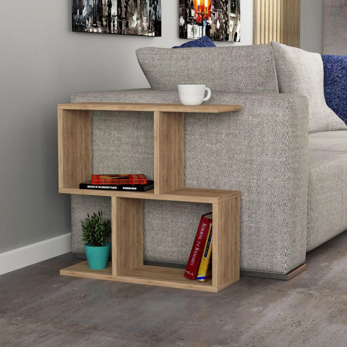 BEISTELLTISCH 5 Tabletts L60 cm - Mania - Eichefarben, Holzwerkstoff (60/20/60cm) - Calicosy