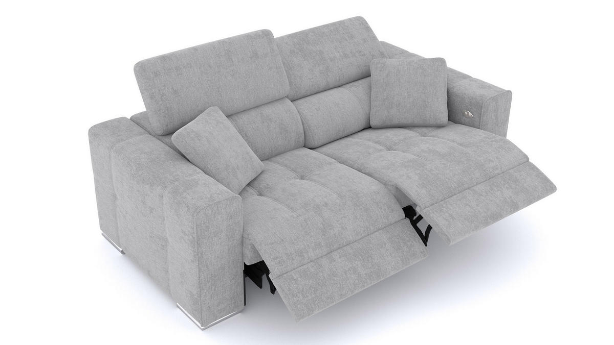 SOFA QUARTZ 3-Sitzer mit 2 Relaxfunktionen, hellgrau - Silberfarben/Hellgrau, Holzwerkstoff/Textil (204/80/102cm) - Courtois Laville