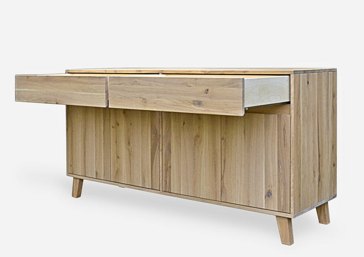 KOMMODE aus Eichenholz mit 2 Schubladen und 2 Schränken NESS I - Eichefarben, Eichenholz/Holz (180/90/45cm) - Rawood Furniture