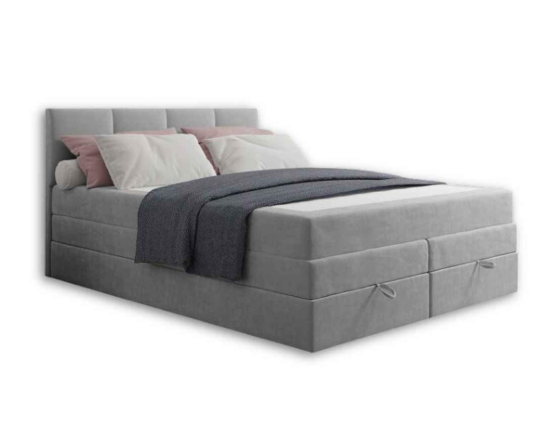 BOXBETT PRADO 180/200 in Velours Hellgrau - Hellgrau, Holz/Holzwerkstoff (180/200cm) - Deine Möbel 24