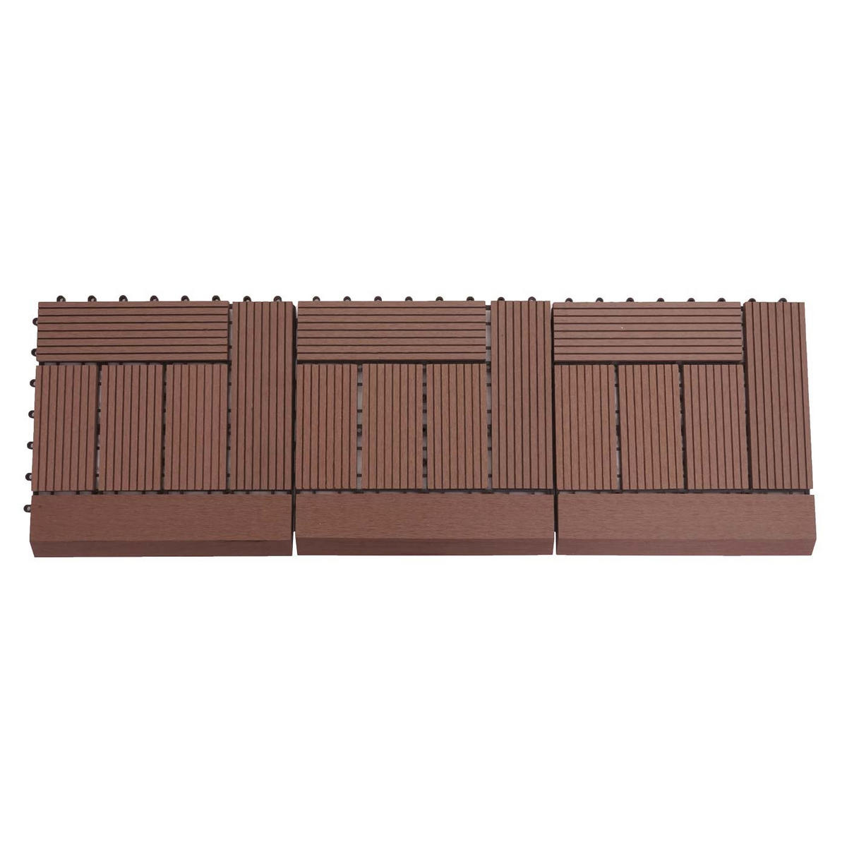 WPC BODENFLIESE + Abschluss 11x 30x30cm Coffee versetzt - Braun, Kunststoff (30/30/2cm) - BERLINLODGE