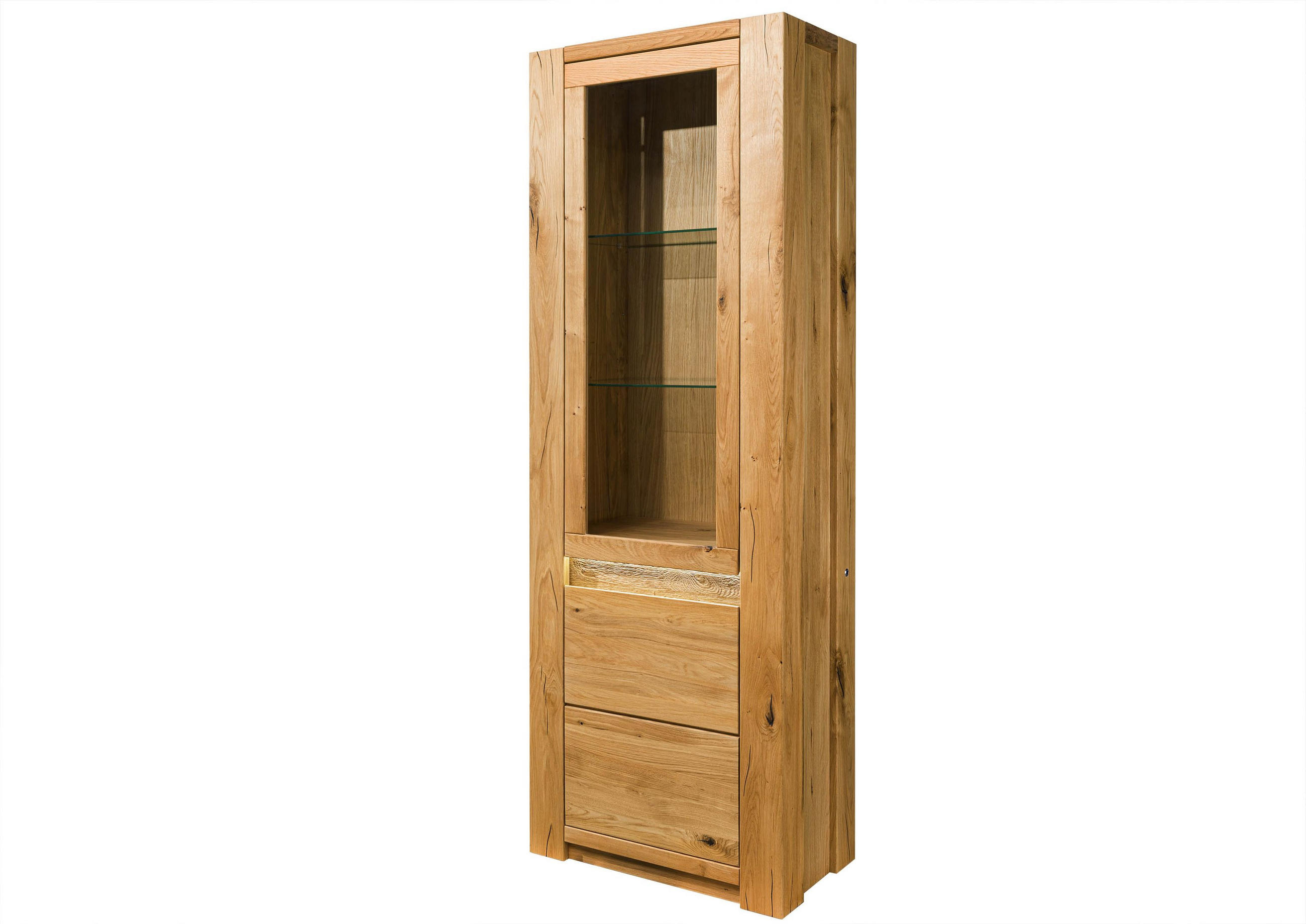 VITRINE Wildeiche 73x40x205 natur geölt KENT #101 - Braun, Holz (73/205/40cm) - Massivmoebel24