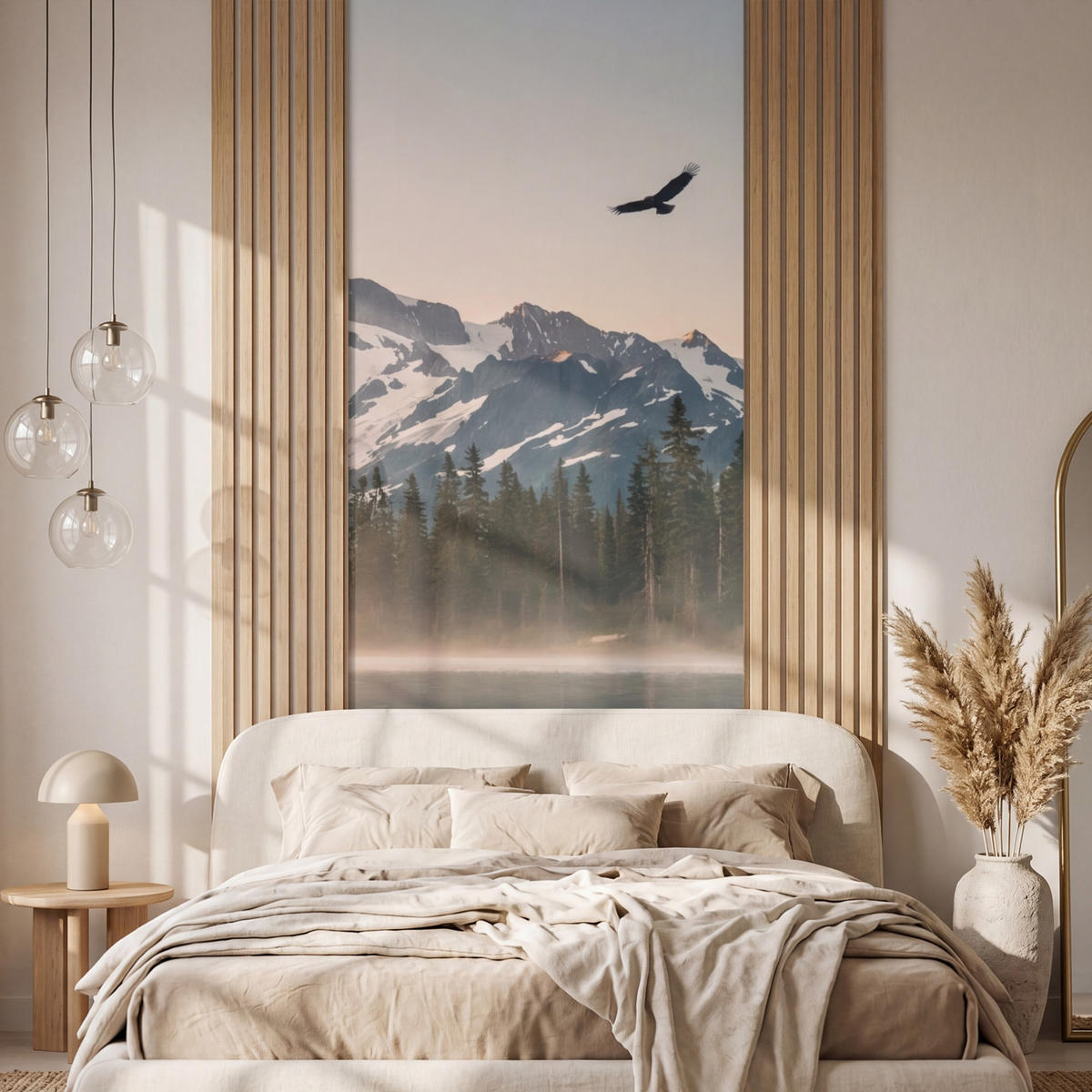 TAPETE - Berge - Wasser - Bäume - 120x280 cm - Multicolor, Papier (120/280cm) - OnlyWow