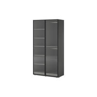 KLEIDERSCHRANK ZEN (Modular, Grau Matt, Geriffeltes Glas Flutes, 2-türig) - Schwarz/Grau, Holz/Holzwerkstoff (101/200/51cm) - Ravio