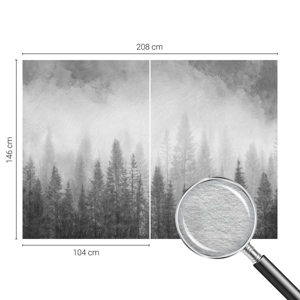 FOTOTAPETE 208x146 cm - Waldnebel - Grau, Textil (208/146cm) - Wallfluent