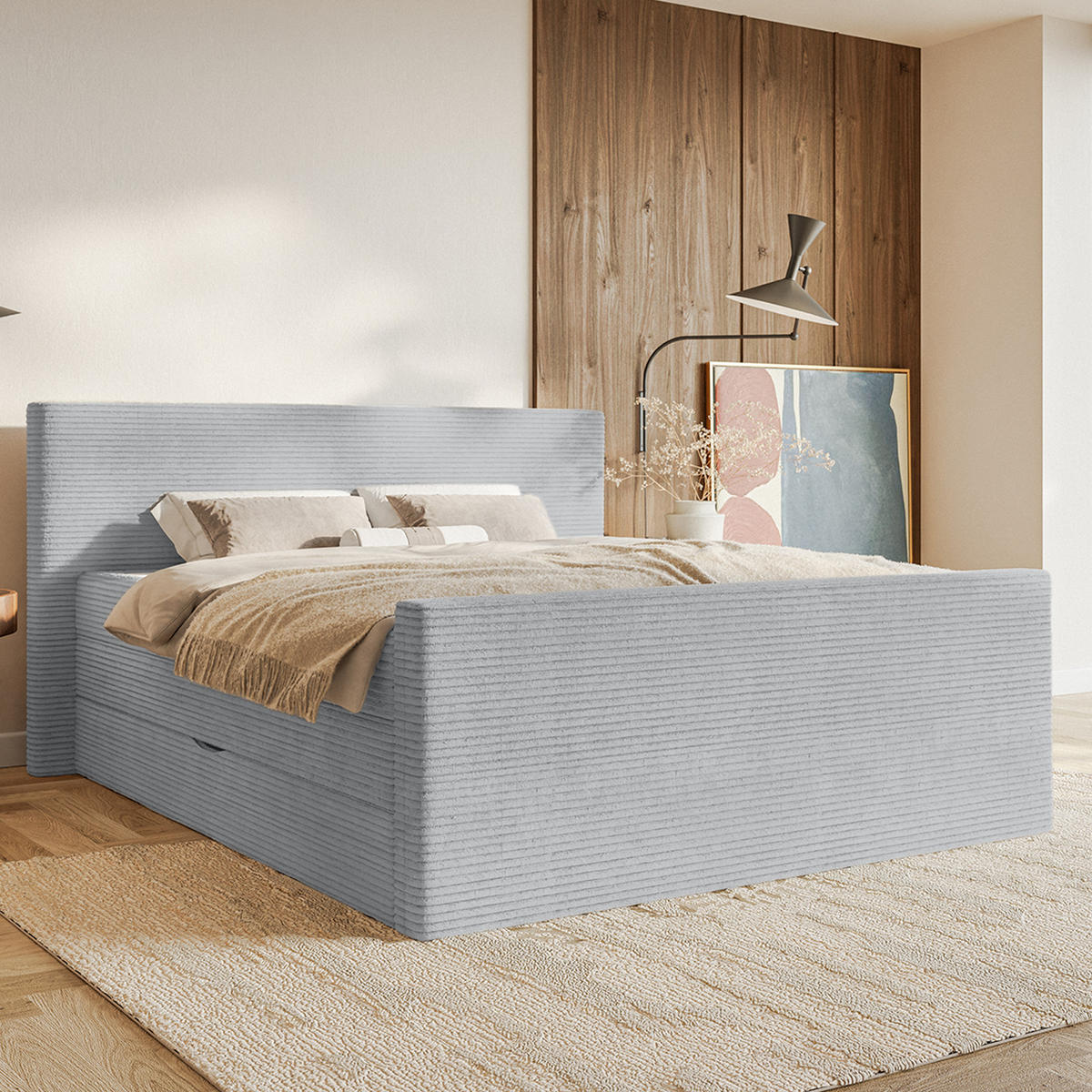 BOXSPRINGBETT Velipoja Cord 160x200 cm, Hellgrau - Hellgrau, Textil (160/200cm) - Fedve