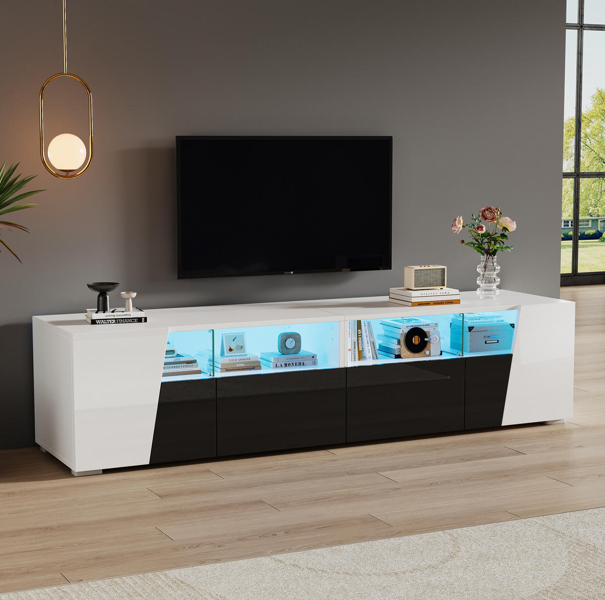 TV-ELEMENT mit LED 180 x 38,5 x 45 cm Hochglanz Schwarz/Weiß - Weiß, Glas (38.5/45/180cm) - Beauniv