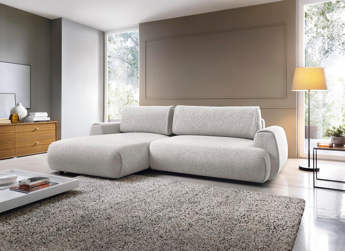 ECKSOFA Morena Hellgrau, mit Schlaffunktion, linke seite - Hellgrau/Schwarz, Holzwerkstoff/Textil (167/270cm) - Bettso