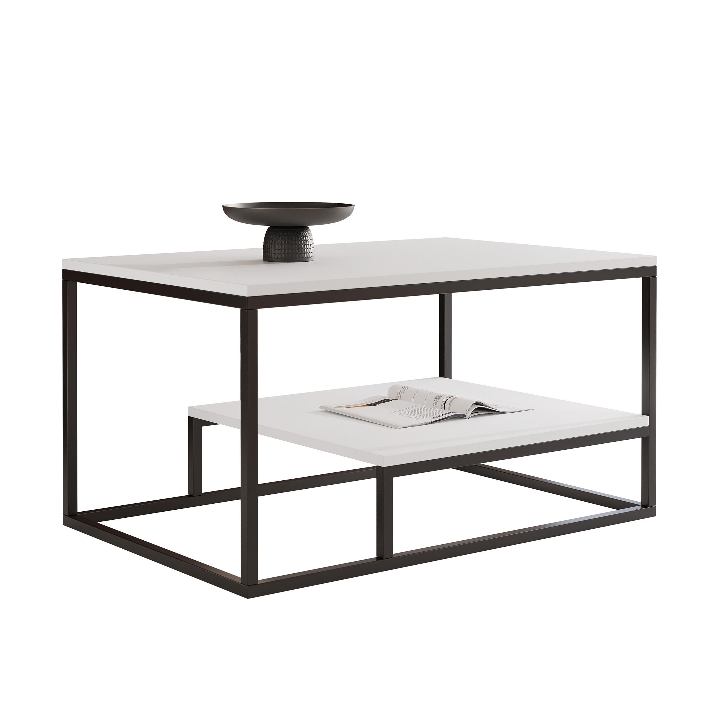 COUCHTISCH LETO 90/68/48 cm, rechteckig, Schwarz / Weiß - Schwarz/Weiß, Holzwerkstoff/Metall (68/90/48cm) - Idohome
