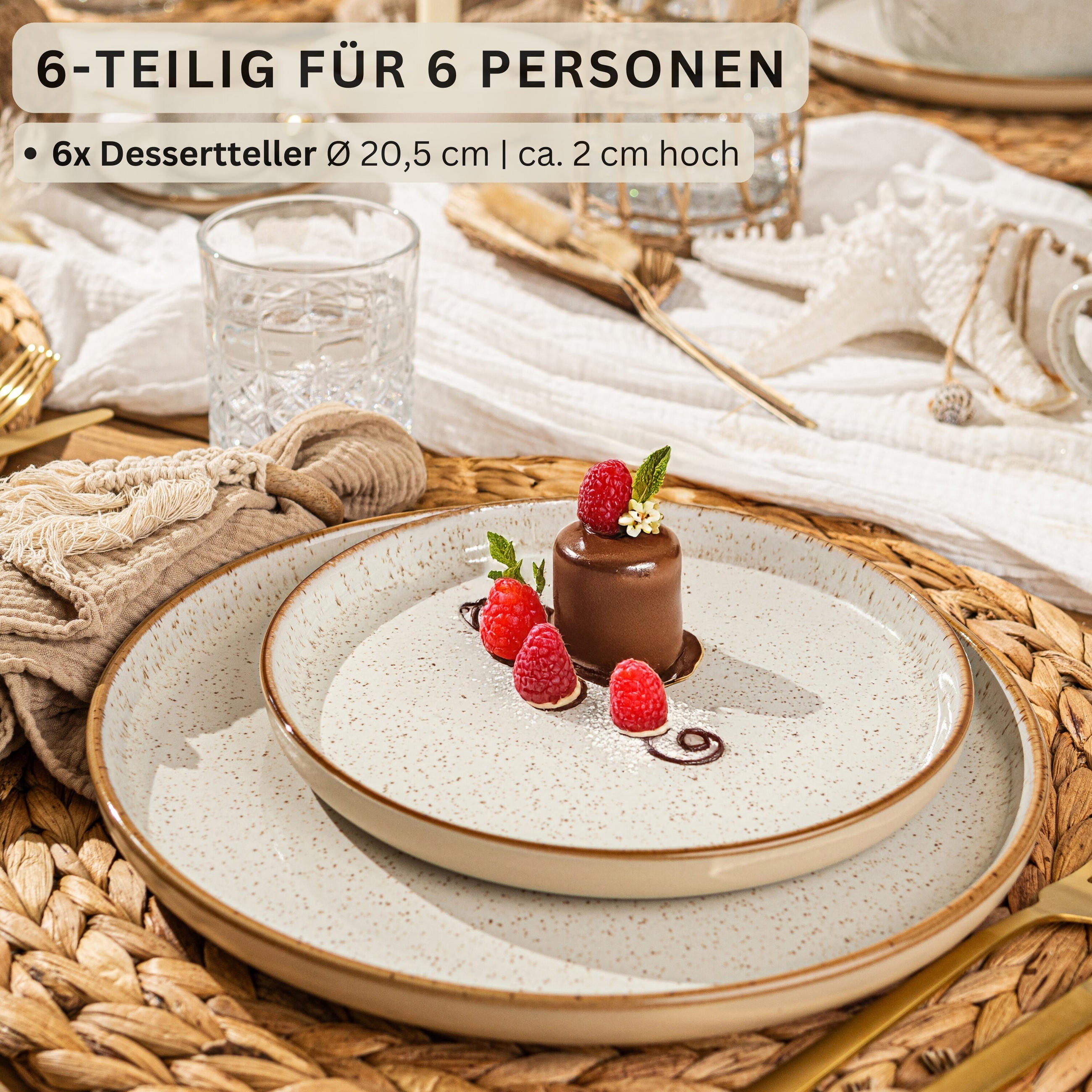 DESSERTTELLER SET RIO CREME - 6 teilig aus Steingut - Creme, Stein (32cm) - Sänger