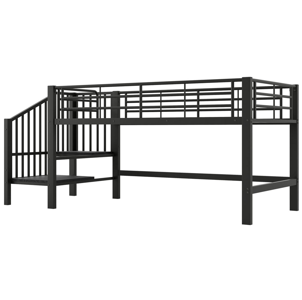 HOCHBETT 90/200 cm in Schwarz mit Stauraumtreppe und Lattenrost - Schwarz, Holzwerkstoff (90/200cm) - BEAOK